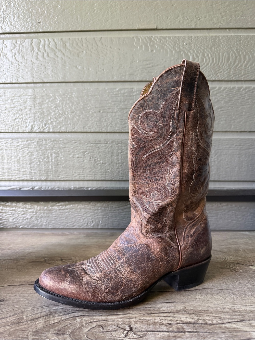 J B Dillan Womens Round Toe Pull On Classic Brown Leather Western Boots size 8 B - Picture 3 of 9
